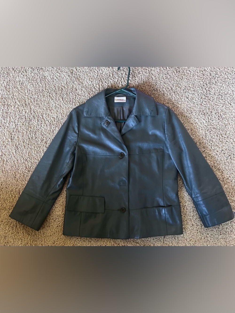 Akris Dark Green nappa lamb Leather Button-Front Jacket